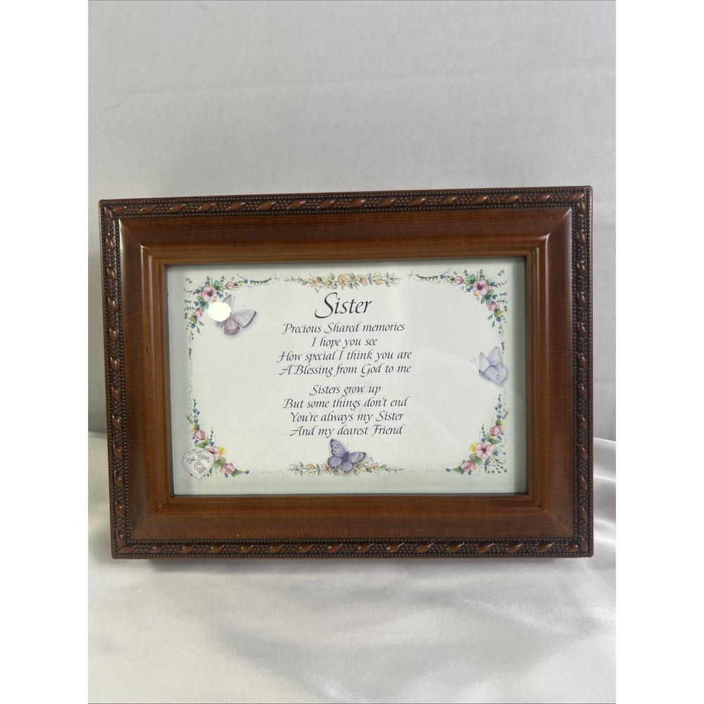 VTG Sister Music Box Wooden‎ Jewelry / Photo 8 x 6 Box Plays music Nostalgia